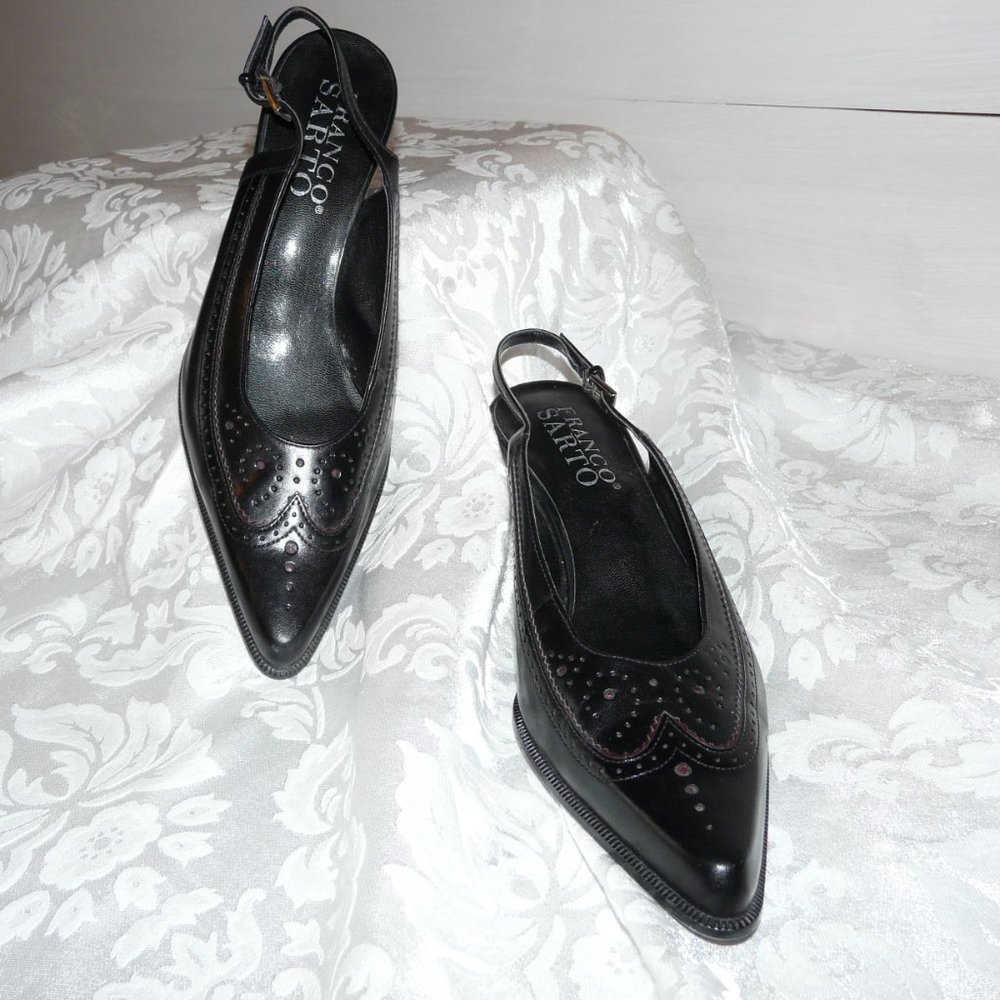Franco Sarto Black and Wine Leather Kitten heel Pumps